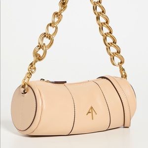 💎MANU Atelier Cream Mini Cylinder Bag With Gold Chain Strap